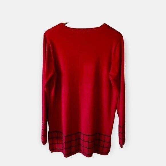 Lety & Me XL Sweater Tunic Style Crew Neck Red with Black Trim Elegant - Picture 2 of 7